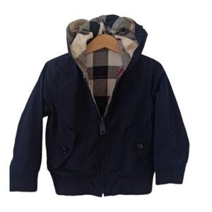 Reversible Burberry Navy Blue Kids Hoodie with Check Lining